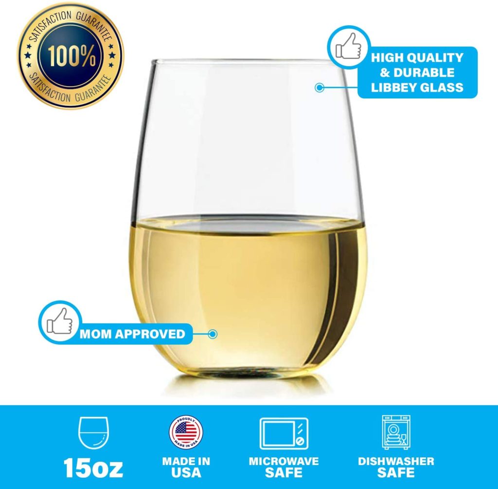 Listing Optimization 7 A white wine glass featuring a label showcasing effective marketing management by My Amazon Guy on a popular marketplace.