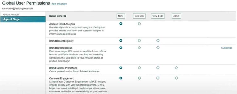 User Permissions in Amazon Seller Central Global User Permissions