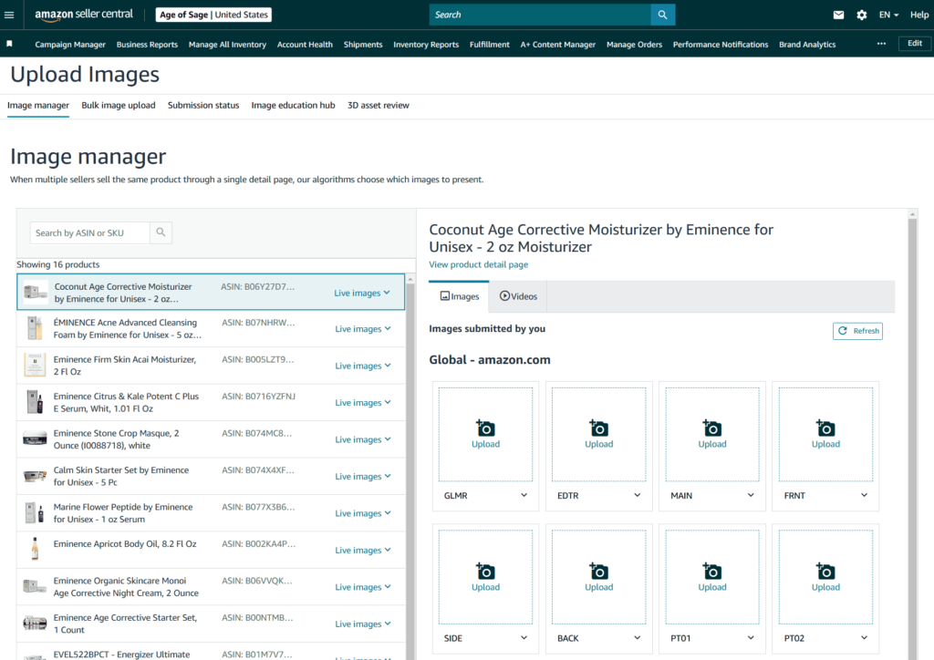 Seller Central Image Manager Upload Images Dashboard