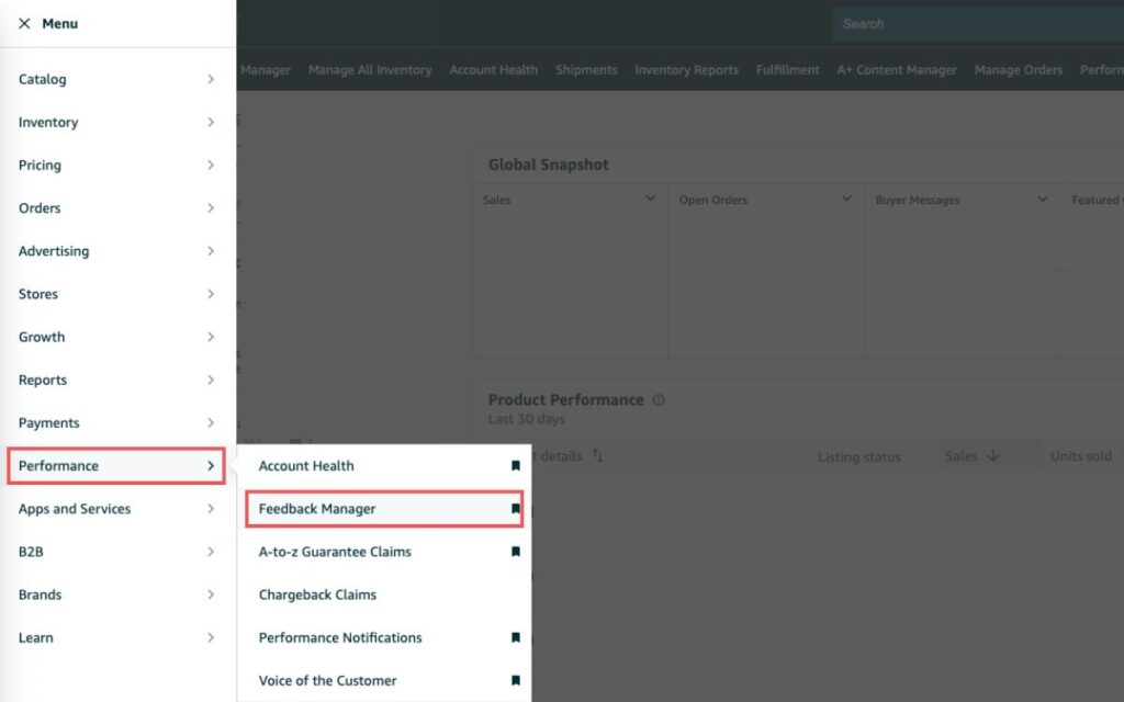 How to Find My Amazon Store Link - Go to Performance, then to Feedback