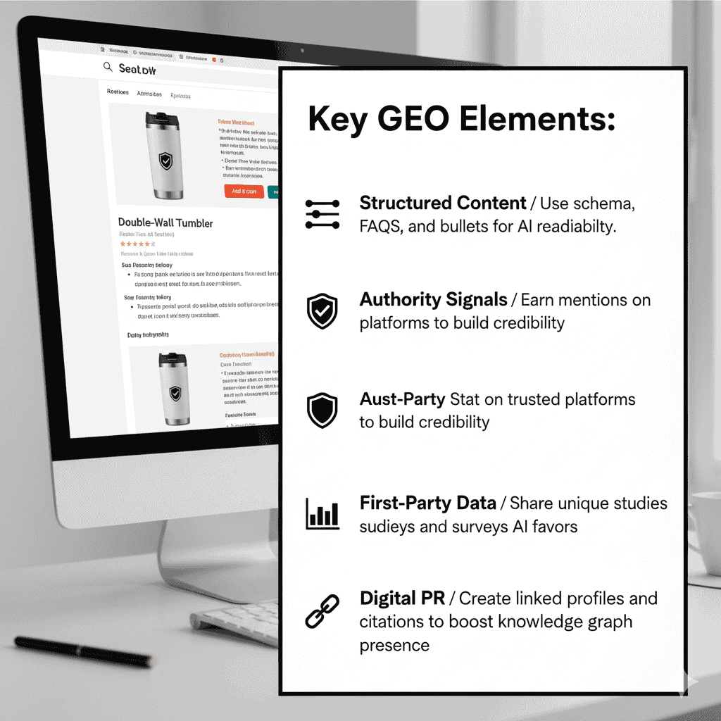 Generative AI Optimization On and Off Amazon key GEO elements