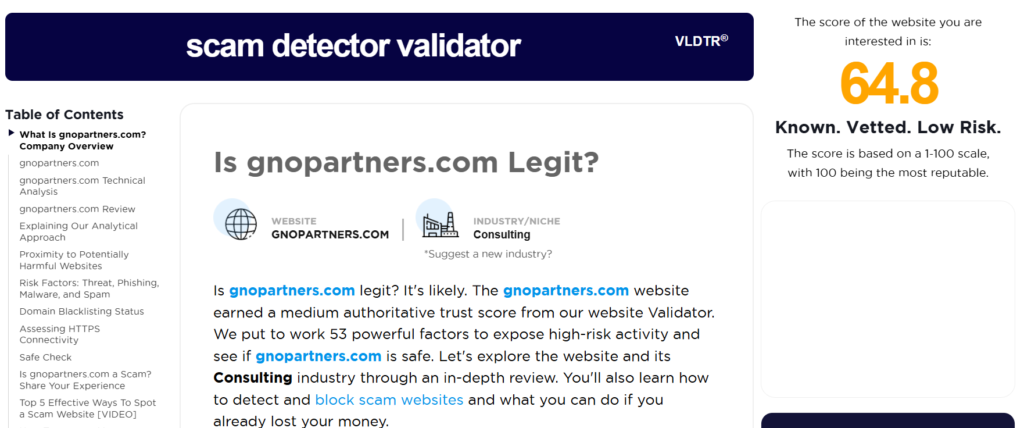 MAG vs GNO Partners GNO Partners likely legit website according to scam detector
