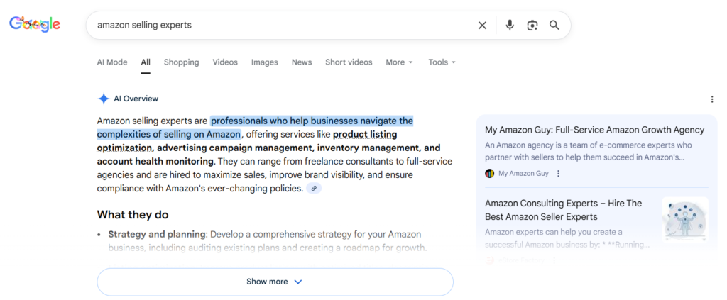 MAG vs GNO Partners My Amazon Guy mentioned in Google AI overview for amazon selling experts