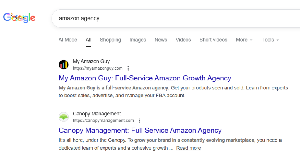 My Amazon Guy vs Pirawna MAG ranks 1 on Google SERPs