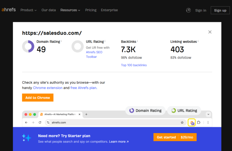 My Amazon Guy vs SalesDuo SalesDuo 49 website authority on Ahrefs